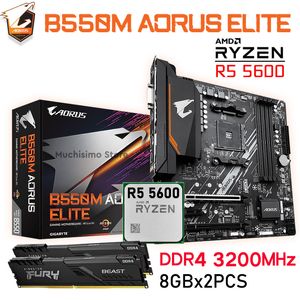 Gigabyte B550M Aorus Elite AM4 Motherboard com AMD Ryzen 5 5600 AM4 Processador R5 5600 Ryzen Kit com 3200MHz 16 GB RAM NOVO