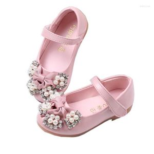 Flache Schuhe Mädchen Leder Prinzessin 2023 Herbst Weiche Schleife Perle Kinder Atmungsaktive Kinder Loafers