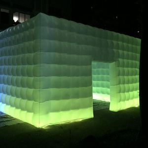 Atacado grande evento inflável branco barraca quadrada tenda esportiva com luzes coloridas infláveis estrutura cúbica barraca de construção para festa com soprador frete grátis para y