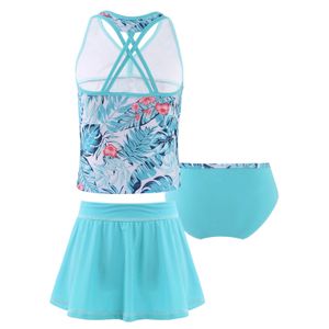 Einteiliger Sommer-Badeanzug für Kinder, ärmellos, Spaghettiträger, Oberteil mit Slip und Rock, 3-teiliges Set, Mädchen-Strand-Bikini-Badebekleidung, Badeanzüge