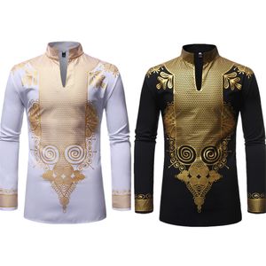 Ubrania etniczne Mężczyźni wydruku afrykańskie sukienki z nadrukiem Rich Bazin Dashiki T-shirt z długim rękawem Tradycyjny styl mody Odzież dla dorosłych bluzki 230310