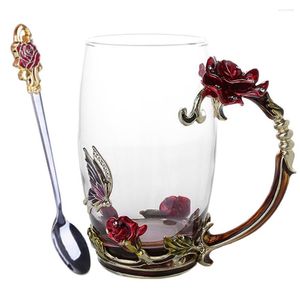 Filiżanki spodki Emaliki kubek herbaty kubek 3D Rose Butterfly Glass Glass Wedding Gift Sec88