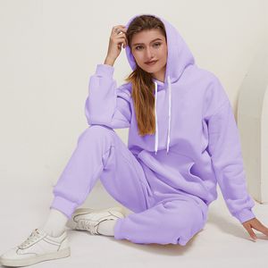 سراويل سراويل للسيدات المكونة من قطعتين من الصوف الخريف 2 قطعتين مجموعة pullover hoodiespants الرياضة تناسب الإناث شتاء دافئة من النوع الثقيل للمرأة 230310