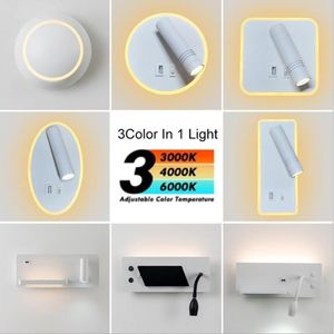 Wall Lamps Modern Led Lamp With Switch USB For Mobile Phone Charging Fixture Sconce Light Shelf El Bedroom Bedside Reading Lighting
