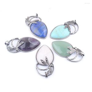 Pendanthalsband 5st Retro Natural Stone Turquoises Lapis Aventurine Quartz Water Drop Dragonfly Bronze Ancient Silvers smycken QBN416