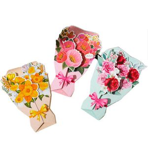Gift Cards 3set Bouquets Greeting Cards Valentine's Day Anniversary Christmas Gift Blank Card With Envelopes Moms Birthday Thank You Gifts Z0310