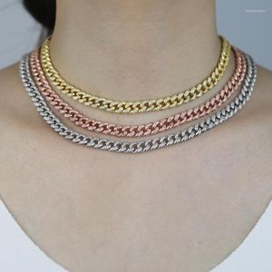 Chains Drop Ship Rose Gold Silver Color 7mm Wide Cuban Chain Necklace Paved 5A Cz Stone For Women Men Hip Hop Necklaces Jewelry