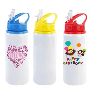 Portable 600ml Sippy Cups DIY Sublimation Blanks 20oz Botella de agua Kids Sport Tumbler Taza de aluminio Taza para beber con pajitas Tapas al por mayor FY5406