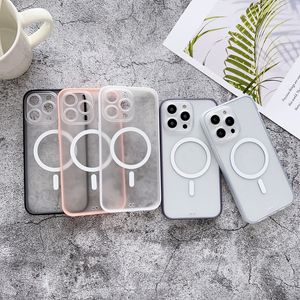 Magnetic Wireless Charging Cases For Iphone 14 Plus 13 Pro MAX 12 11 Hard Acrylic PC Soft TPU Matte Frosted Magnet Hybrid Hit Color Fine Hole Protector Phone Back Cover