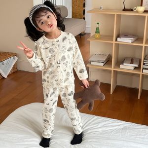 Pyjamas für 3–12 Jahre, Blumendruck, Baby-Pyjamas, Kleidungssets für kleine Mädchen, Kinder-Outfits, Waffel-Oberteile, Hosen, Nachtwäsche, PJ Loungewear 230310