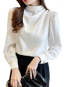 Camicette da donna QOELRIN Tinta unita Elegante Colletto alla coreana Camicetta Donna Moda coreana Camicie a maniche lunghe Pullover femminile Camicia bianca da donna da ufficio