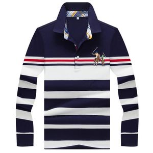 Herrtshirts Autumn Winter Polo Shirt Högkvalitativt varumärke Bomull Män affärs randiga solida män kläder 230309