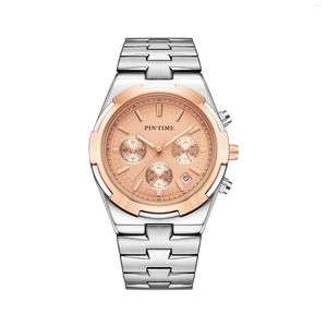 Orologi da polso Orologio al quarzo moda uomo Cronografo d'oltremare in acciaio inossidabile argento-rosa Polso da 41 mm per dati automatici impermeabili