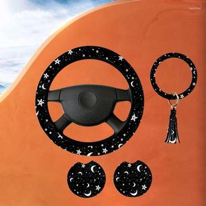 Steering Wheel Covers 14-16 Inch Cover Black Moons White Stars For Car Truck