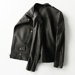 Männer Leder Faux Echte Jacke Männer Kurze Schaffell Mantel Motorrad Mann Schlank Chaqueta Cuero Hombre KFS19M008-M