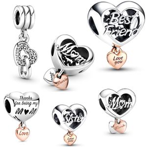 Pandora S925 reines Silber „Mutter und die beste Freundin“-Buchstaben-Charm-Anhänger-Perlen, geeignet für Armbänder, DIY-Modeschmuck