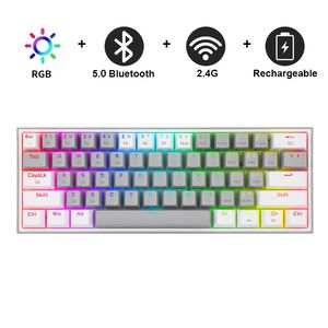 N K616 Pro TKL Kablosuz RGB Mekanik Klavye 5.0 BT/2.4 GHz/Kablolu Üç Mod% 60 Bluetooth Klavye Doğrusal Kırmızı Anahtar