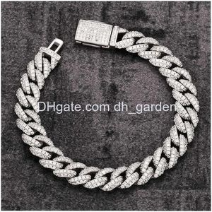 Hänge Halsband 18 tum 10 mm 925 Sterling Sier Inställning Iced Out Moissanite Diamond Hip Hop Cuban Link C Dhbrn