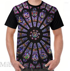 Men's T Shirts Funny Print Men Shirt Women Tops Tee Notre Dame Rose Window Graphic T-Shirt O-neck Short Sleeve Casual Tshirts