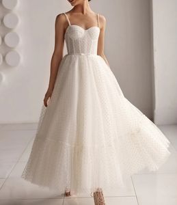 Elegant A-Line Wedding Dress 2023 Sweetheart Spaghetti Strap Ankle Length Dot Tulle Bride Gowns Vestidos De Noiva Plus Size New Boho