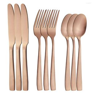 Dinnerware Sets Matte Rose Gold Stainless Steel Cutlery Set Dinner Knives Fork Spoons Sliverware Kitchen Home Tableware Flatware