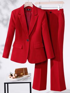 レディーススーツブレザースーツ女性パンツスーツフォーマルオフィスレディース女性ビジネスワークウェア2ピースセットパープルブルーレッドブラック長袖ブレザーとズボン230311