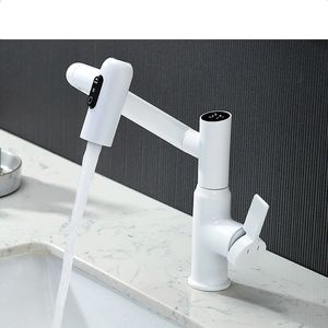 Rubinetti per lavandino del bagno Rubinetto del bagno rubinetto del bacino tutto in rame freddo e acqua 1080 ° rotante uscita acqua a tre modalità lavandino del bagno rubinetto bianco 230311