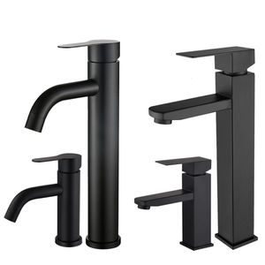 Bathroom Sink Faucets Bathroom Faucet Matte Black Stainless Steel Sink Single Hole Basin Vanity Deck Mount Commercial Modern Mixer Tap 230311