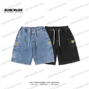 Męskie szorty Hip-hop haftowane dżinsowe spodenki dla mężczyzn i kobiet ulicy luźne miłośnicy szerokich nóg ubrania robocze Capris Summer T230311