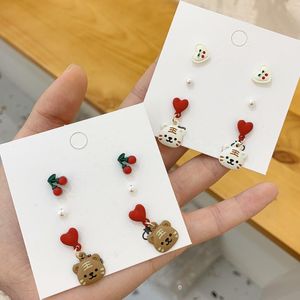 Stud Earrings Brown White Cartoon Heart For Women Girls Tiger Animal Cherry Imitation Pearl Alloy Accessories GiftStud