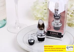 10pcs Love Chrome Pourer Bottter Stopper z pudełkiem prezentowym ślubnym prysznicem Favors Wine Party Party Prezent Świąteczny