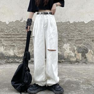 Kadın kot pantolon, kadınlar için düz bacak beyazını kırdı Kore moda harajuku sokak kıyafeti kızlar 2023 Yüksek Belli Denim pantolon vintage kıyafetler