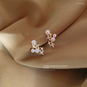 Stud Earrings Colorful L 925 Sterling Silver Star Imitation Pearl Small Personality For Women Girl Korean Temperament Jewelry