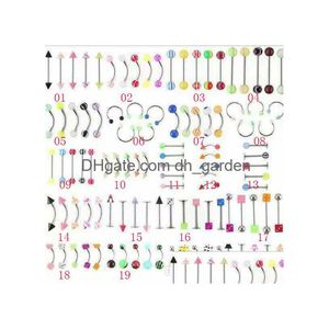 Navel Bell Button Rings D0923 105 PCS Mix UV Piercing Jewelry Belly Ring Eye Designs and Colors 14g Rostfritt stål BAR 10 DHGARDEN DHH0F