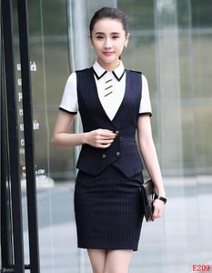 Women's Vests Formal Ladies Blue Striped Vest & Waistcoat Women Business Suits With Skirt And Jacket Sets Office Uniform StylesWomen's