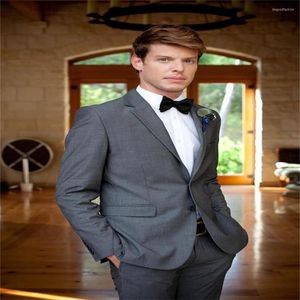Men's Suits 2023 High-Quality Custom Gray Notched Lapel Formal Fashion Tuxedo Men's Suit Western Fitted 3 Pieces Jacket Pants Bow Tie