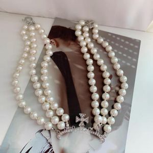 Multilayer Designer Pearl Rhinestone viviene westwood necklace Clavicle Chain Baroque Necklaces for Women Jewelry Gift