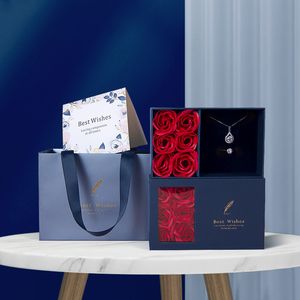 Jewelry Boxes Drop Ruby Gem Necklace Earrings Jewelry Suit Four Leaf Clover Jewlery For Party Wedding Eternal Life Flower Gift Box 230310