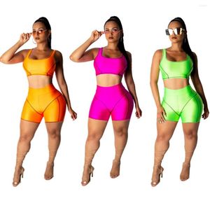 Active Sets Solid Casual Sport 2 Piece Set Women Crop Top Bra Compression Shorts Fitness Suit Gym Clothing For Wear