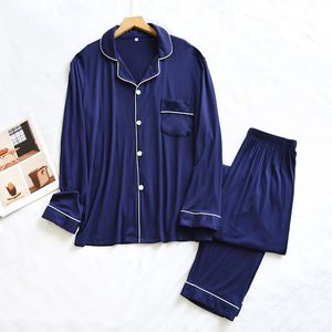 Мужская пижаная пижама для сон и осенние пижамы модальные брюки с длинным рукавом Два пьесы.