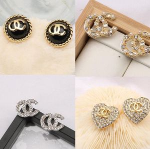 20color Mixed 18K Gold Plated Luxury Letters Stud Brand Designers Geometric Famous Women Round Crystal Rhinestone Pearl Earring Wedding Party Jewelry