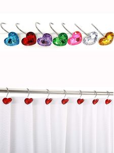 12 PCS/Set Heart Shower Curtain Hooks Rings Bling Decorative Shower Curtain Hangers Stainless Steel Rustproof RRA