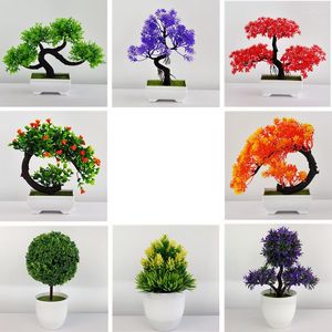 装飾的な花1pc人工植物緑の盆栽小さな木のポット偽の花ポットホームデコレーションクラフト植物フィットパーティーオフィスの装飾