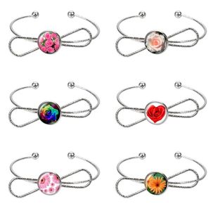 Armreif Rose Love Daisy Flower Po Glas Cabochon Schleife Stil Silber/Gold Feiner Schmuck Weihnachtsgeschenk ZB0052/0054