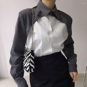 Kvinnors blusar Autumn Elegant Color Matching Women 2023 Korean Style Casual Vintage Shirts Simple Office Wear Work Tops