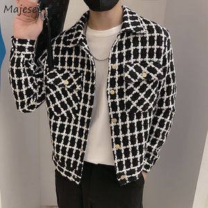 Herrenjacken Jacken Männer Frühlingsmode Tasche Plaid Hübsche Oberbekleidung Mäntel Koreanischer Stil Geerntete Einfache Harajuku Allgleiches Täglich Plus Größe 230311