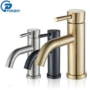 Bathroom Sink Faucets POIQIHY Bathroom Faucet Brushed Gold Basin Faucet Cold Water Mixer Sink Tap Single Handle Deck Mounted Brushed Nickel Tap 230311