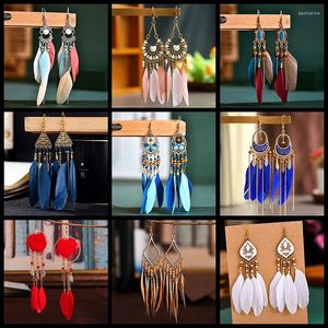 Kolczyki Dangle 3Pairs/Lot losowy styl boho letni pióro dla kobiet Buhemia Wedding Biżuteria Oorbellen wieszaki