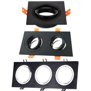 White Black Embedded Double Head Square Lighting Accessories Holder Spot Light Holder LED Light Cup Face Ring MR16 Light Holdes GU10 Light Ring crestech