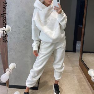 Kadınlar İki Parçalı Pantolon Büyük Boy Terzini Sıcak Polar Suits Hoodies Üstleri Günlük Sweatshirt Jogging Pant Kıyafetleri Sweatpants 230310